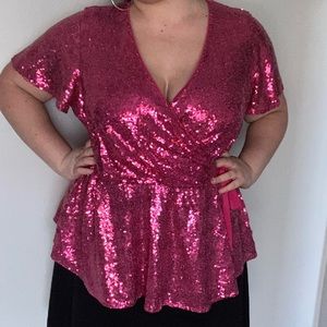 NWT Lane Bryant Pink Sequin faux neck top